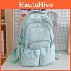 Cute Minimalist Nylon Backpack For Teens With Grid Print Design And Letter Decor For School