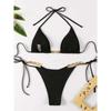 1011 European and American New Split Swimsuit for Women, Sexy Solid Color Lace-up Three-point Bikini Swimsuit for Women