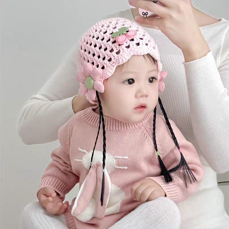 Einfarbige Trendige Baby Mütze Handgefertigter Spitzen Turban Baby Mütze Mädchen Strickmütze Neugeborenen Mütze