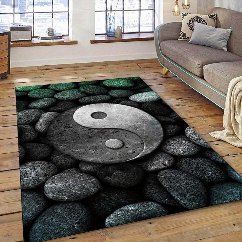 

Yin Yang Stone Rug for Zen Living Spaces - Modern Meditation Area Rug, Harmony and Balance Floor Decor Skid resistant carpet 50cm x 80cm