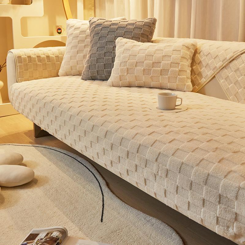 Plush Sofa Cushion Winter Nordic Non-Slip Seat Cushion Backrest Cover Towel Modern Simple Winter Leather Sofa Cover Cover Cloth