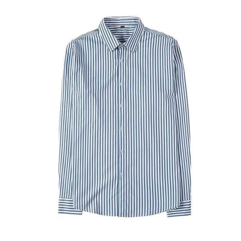 Spring And Summer Striped Long-Sleeved Shirt Men'S Black And White Plaid Shirt Men'S Slim Pepsi Trend Casual Inch