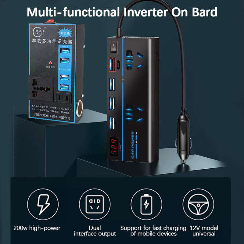 200W DC 12V 24V To AC 110V 220V Inverter Car Converter Splitter 6+2 DC AC Power Socket Truck Inverter Cigar Lighter Plug Input