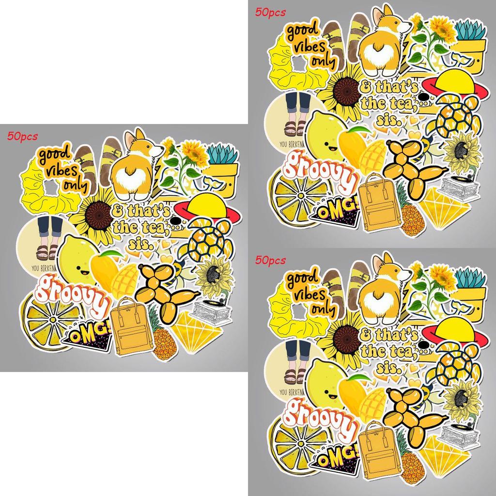 50 Pcs Cartoon Yellow Small Fresh Stickers Featuring Adorable Designs For Luggage Decoration