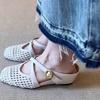 New Woven Hollowed Out Breathable Inner Heightened Baotou Half Slippers for Women with One-word Strap and Fashionable Cool Mop
