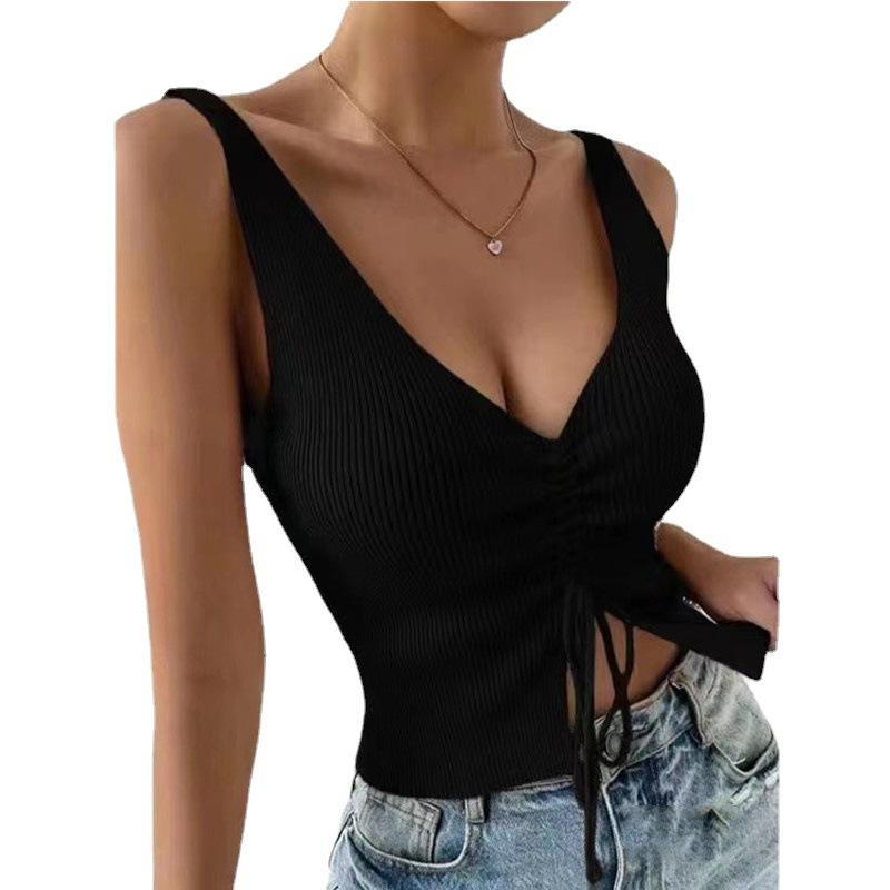 New Summer Sexy and Fashionable Drawstring American Versatile Drawstring Vest Women's Style Hot Girl Top