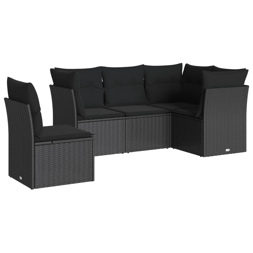 Vidaxl 5-Cz. Garden Lounge Set, Cushions, Black PE Rattan