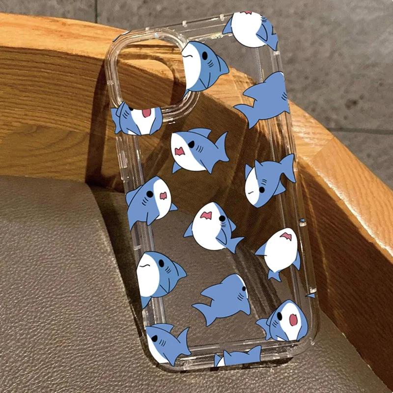 Pink Jellyfish Oceanic Clear Phone Case For iPhone 16 15 Pro Max Cases iPhone 14 13 12 11 XS XR 7 8 Plus 16e Airbag Sharks Cover