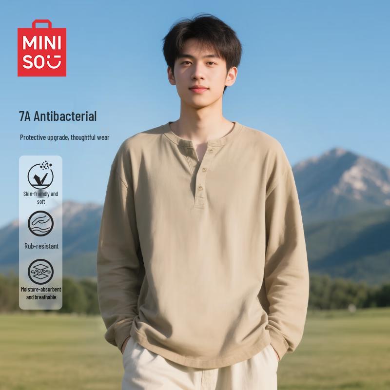 

MINISO Men s Retro Henley Neck Long-Sleeve T-Shirt 2XL