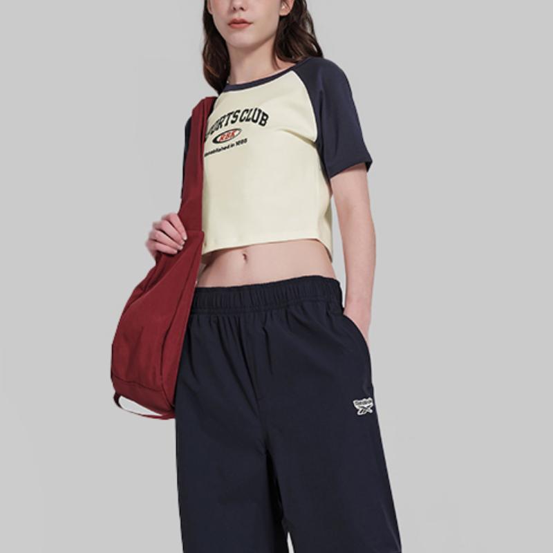 Reebok Color Block Knit Round Neck Short Sleeve T-Shirt Women Tops Navy-Blue White 24SRC406WGN2