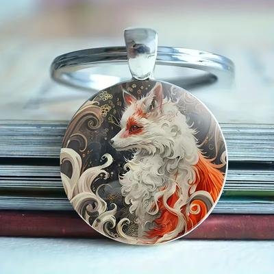 Fashion Alloy Keychain Pendant Round Metal Key Ring with Artistic Fox Design Durable Lightweight Accessory for Keys and Bags