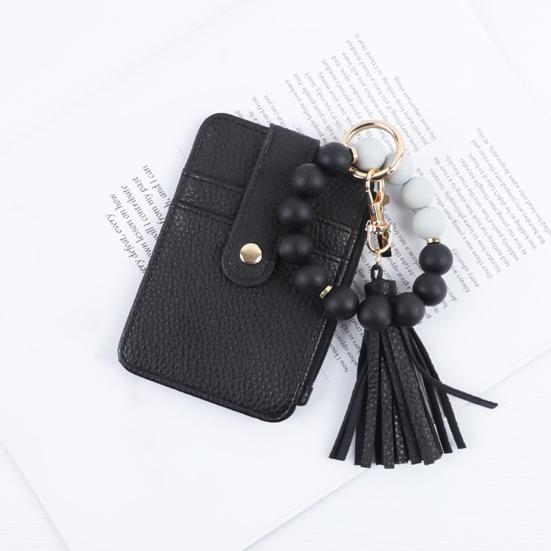 Portachiavi Braccialetto con Perline Portafoglio Donna Polsiera in Silicone Porta Carte di Credito Portafoglio Sottile con Nappa Tasca con Zip per Viaggio Shopping