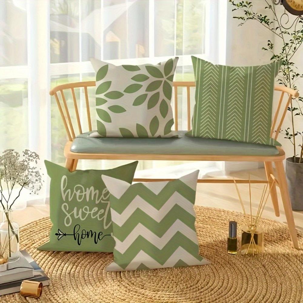 Modern Pillow Covers Zippered Cushion Cases Double-Sided Printed Green Accents For Living Room Bedroom Sofa Home Decor