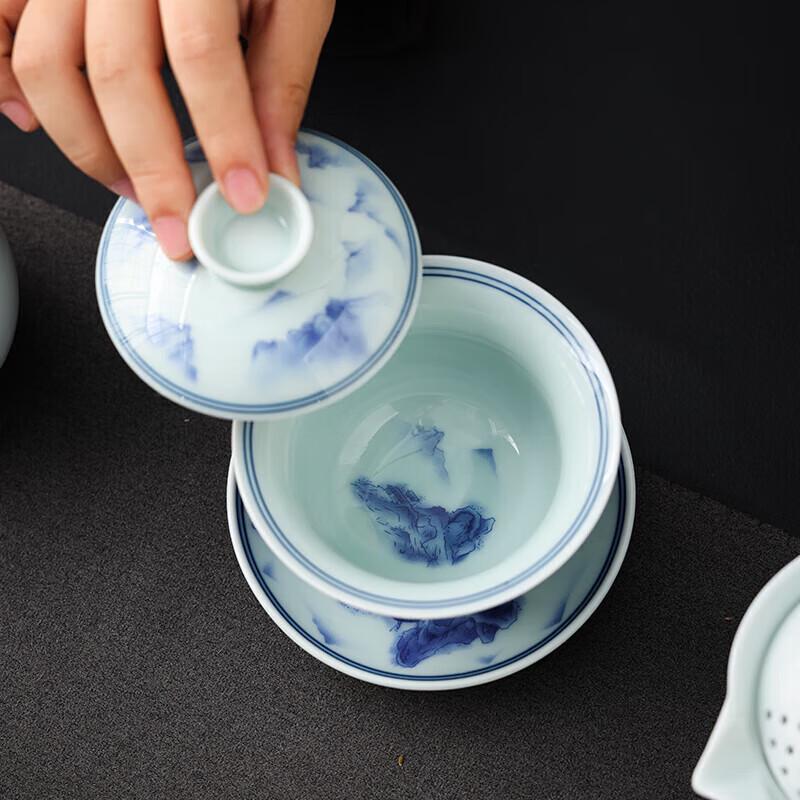 Hongyu 9-Piece 'Thousand Miles' Landscape Ceramic Tea Set