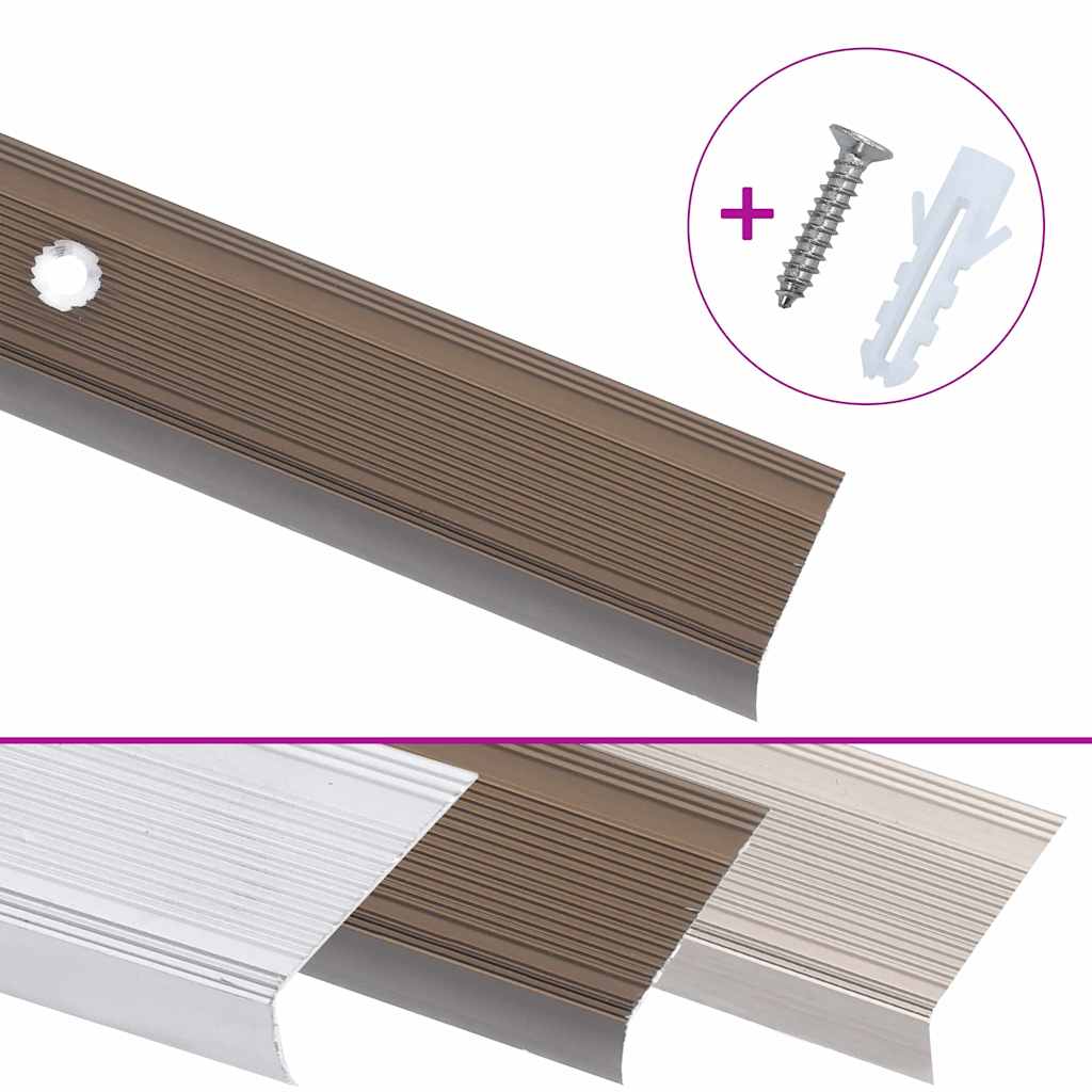 L shaped stair edge profile 15 pcs aluminum 100 cm brown