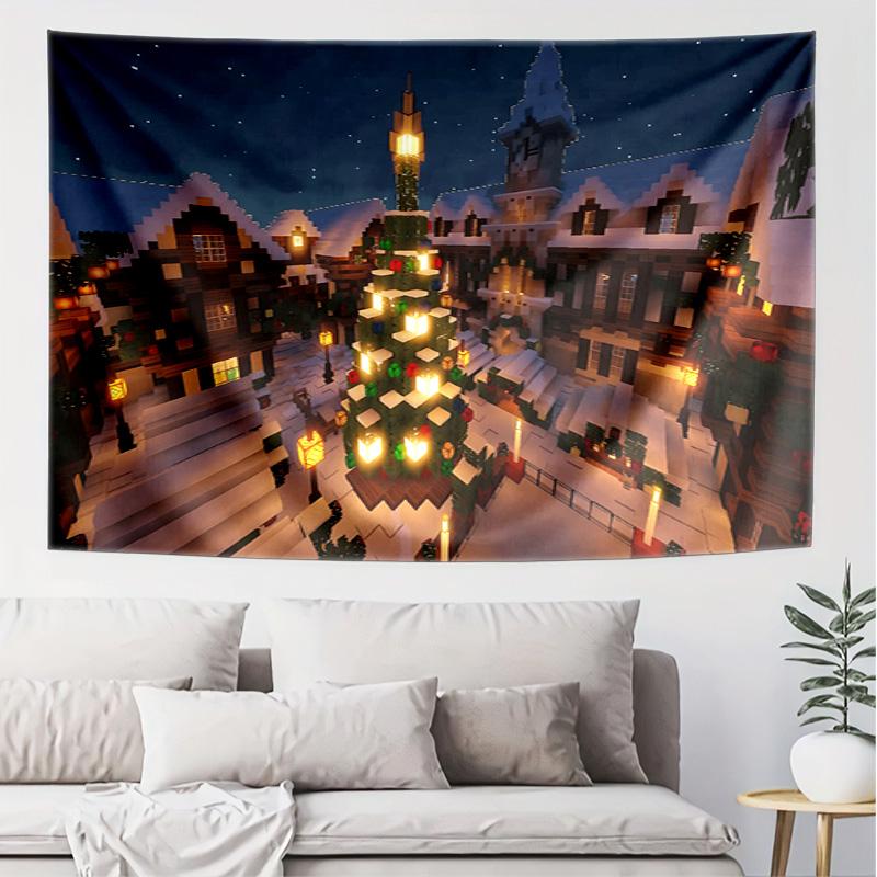 Snowy Village Pattern Tapestry Wall Hanging Boho Aesthetic Wall Blanket For Bedroom Living Room Dorm Home Wall Decor 1013306