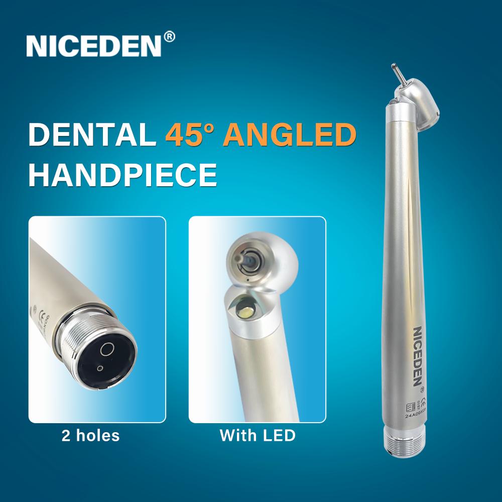 NICEDEN Dental 45 Degree LED High Speed Handpiece E-generator Integrated Small Head Push Button Handpiece Single Water Spray