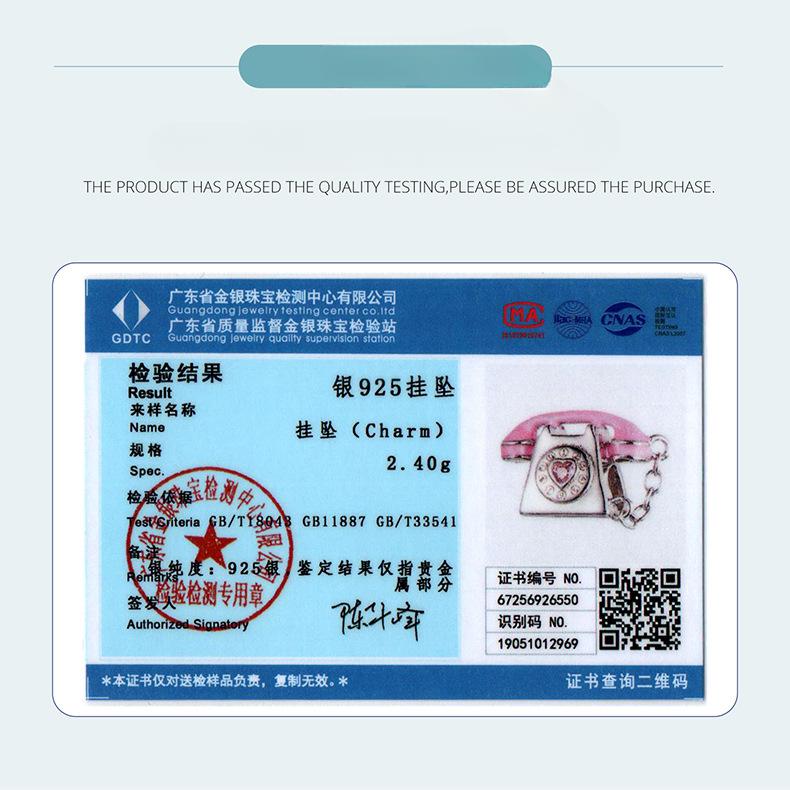 Pink Vintage Phone Diy Beaded Accessories Sweet Girly Heart Landline S925 Sterling Silver Beaded