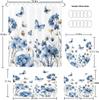 Blue Butterfly Bathroom Set: Shower Curtain, Bath Mat, Toilet Lid Cover, Bathroom Mat & 12 Hooks.