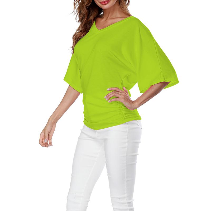 Klasická ležérní netopýří halenka plus size s výstřihem do V a krátkým rukávem, růžovo-šedá, základní jednobarevné volné tričko, pulovrové topy, dámské letní tričko