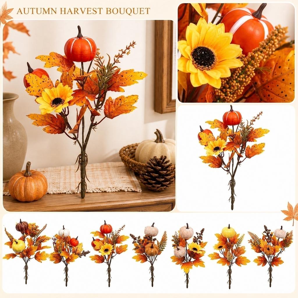12pcs Fall Floral Picks 7 5 9 5 Inch Pumpkin Picks Maple Leaf Stems Artificial Fall Flower for Halloween Thanksgiving DIY Table Centerpiece Home Decor