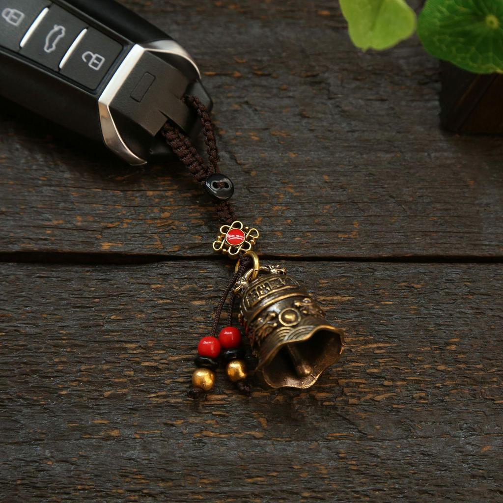 Brass Double Dragon Bell, Retro, Vintage, Car Key Bag Pendant, Handmade Rope, Craftsmanship, Five Emperor Money Accessory