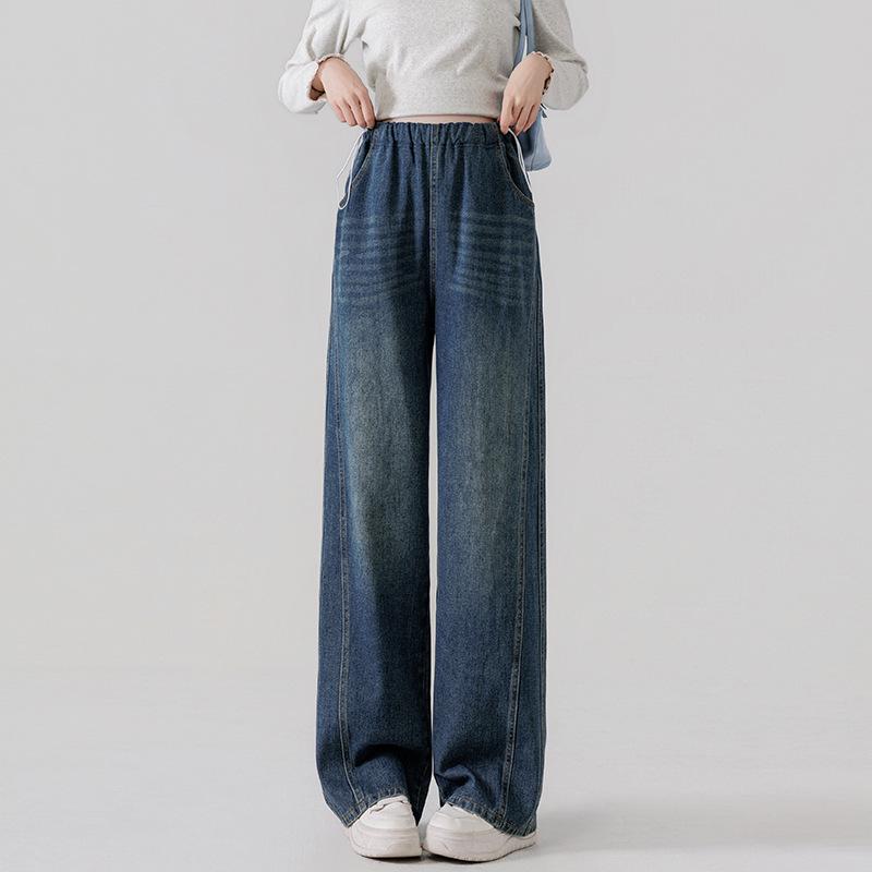 Maternity Wide-Leg Drawstring Jeans: Loose, Straight Fit without Belly Support M