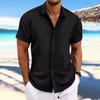 Herren Baumwolle Leinen Gestreift Atmungsaktiv Jacquard Kurzarm Freizeithemd