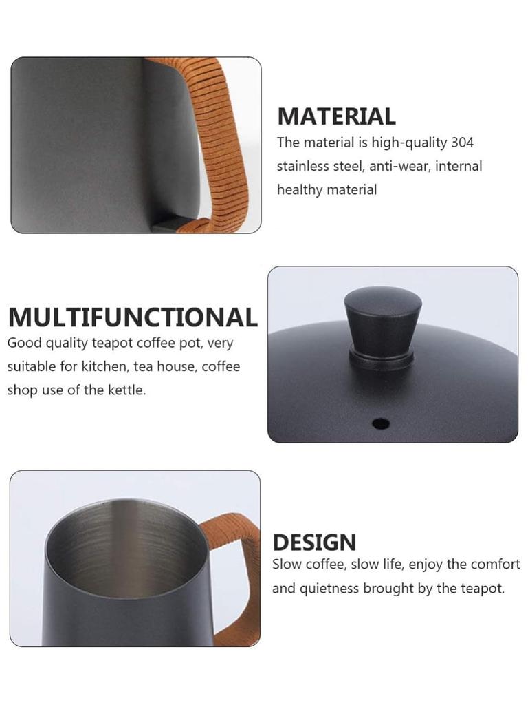 Leeseph Toarnă peste ceainic de cafea Gât de gâscă cu capac, fierbător de cafea turnat peste oțel inoxidabil, mâner de sfoară, 600 ml/20 oz
