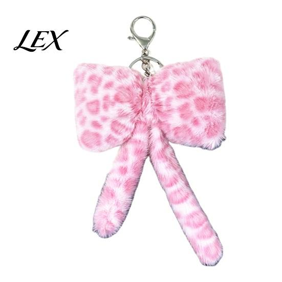 Cute Bag Accessories Leopard Print Plush Bow Keychain, Fluffy Bowknot Charm Key Holder with Lobster Clasp, Women Girls Handbag Decorative Accessory