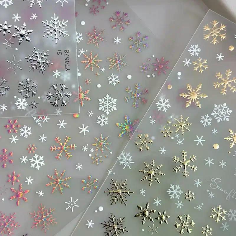 Cartoon Christmas Nail Art Sticker With Gold/Silver Snowflakes Iridescent Sparkle Manicure Decals DIY Nail Art Decoration