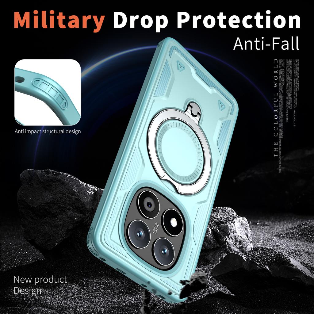 جراب هاتف مغناطيسي بحلقة قابلة للطي ومضاد للصدمات لهاتف شاومي ريدمي نوت 14 13 برو بلس 5G 4G 14S طبقة مزدوجة غطاء حماية من السقوط