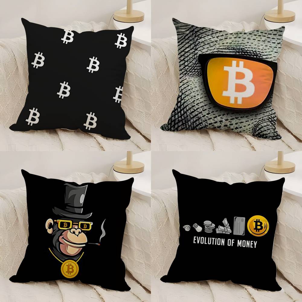 Bitcoin Cryptocurrency Btc Pillow Case Plush Fabric Soft Double Sided Print Home Sofa High Quality Cushion Cover Throw