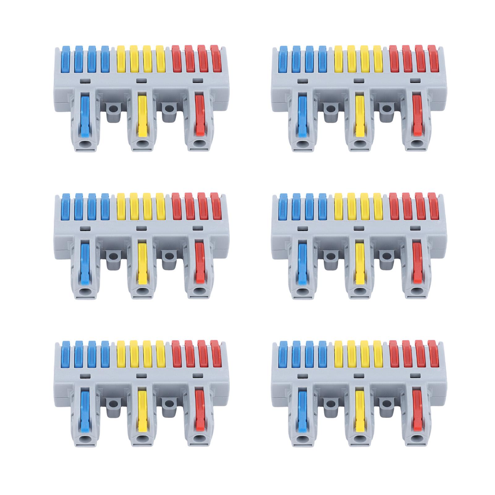 

6 Pcs Push in Lever Wire Connector 32A 3 in 12 Out Quick Electrical Wire Connector for Solid