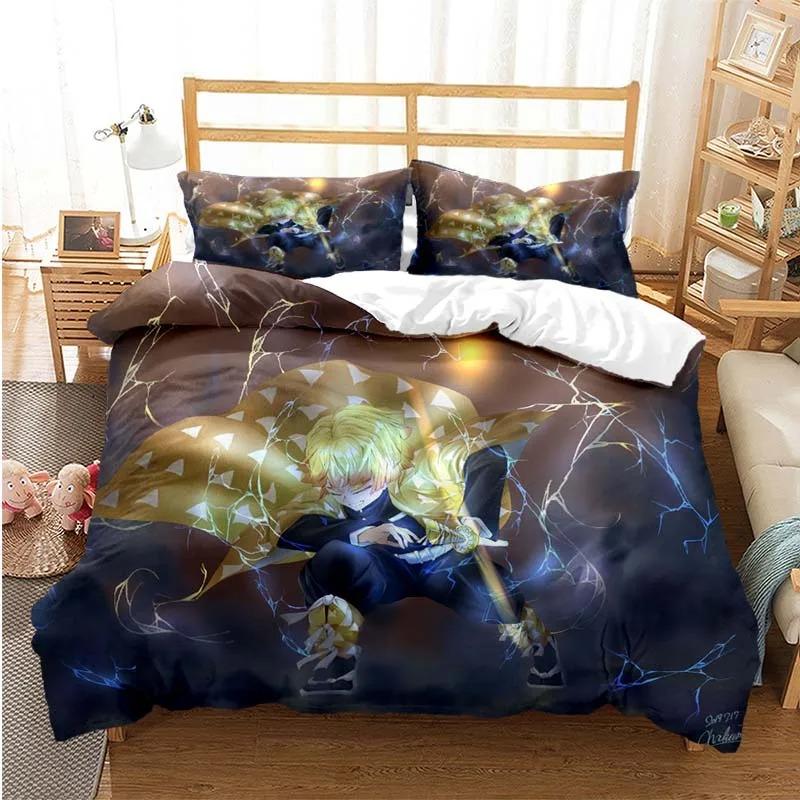 Comfortable Anime Demon Slayer Nezo Tanjirou Print Duvet Cover Set With Duvet Cover And Pillowcases King Queen Twin Sizes For Boys Girls And Kids
