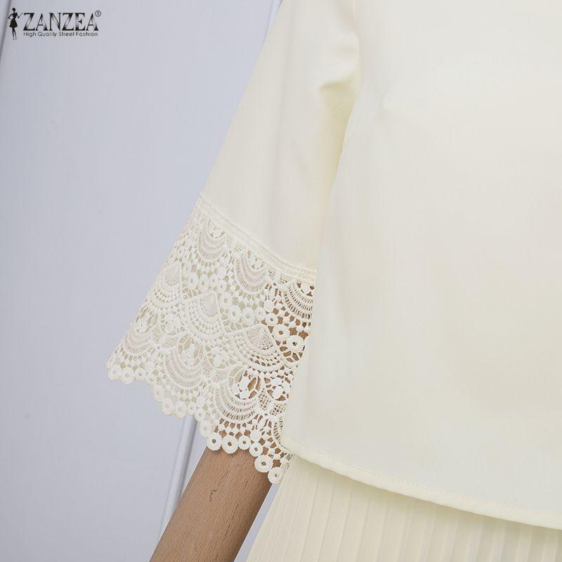 ZANZEA Women Elegant Round Neck Casual Half Sleeve Lace Splice Dress