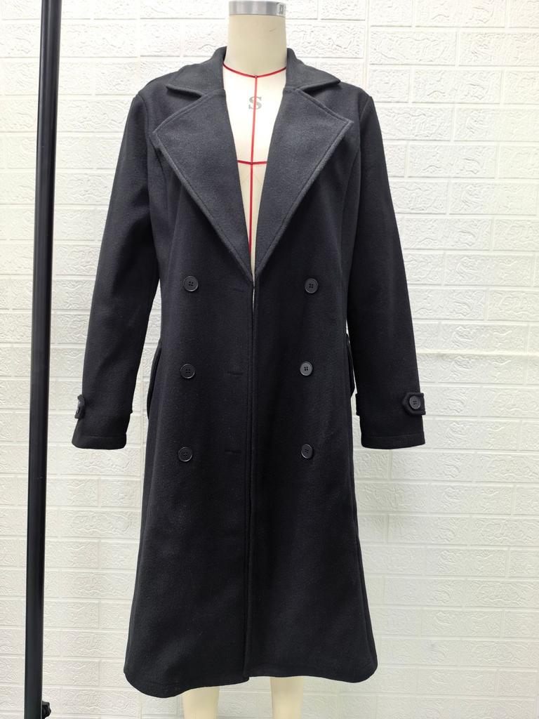 Winter Women's Temperament Elegant Long-sleeved Jacket Warm Double-breasted Plus Long Woolen Coat