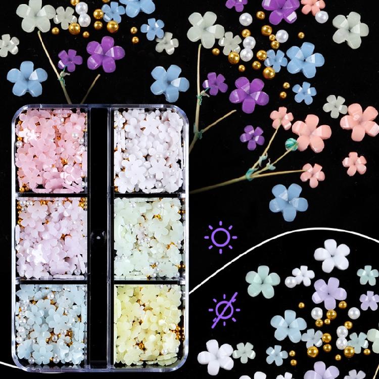 3D Flower Nail Charms, 6 Grids Acrylic Flower DIY Jewelry Craft Decorations