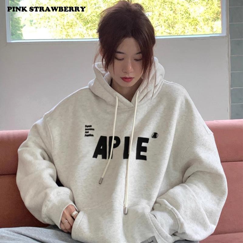 American Style Oversize Plush Hoodie Women Autumn Winter 2025 New Letter Print Warm Pullover Sweatshirt Y2K Tops Ladies Clothing