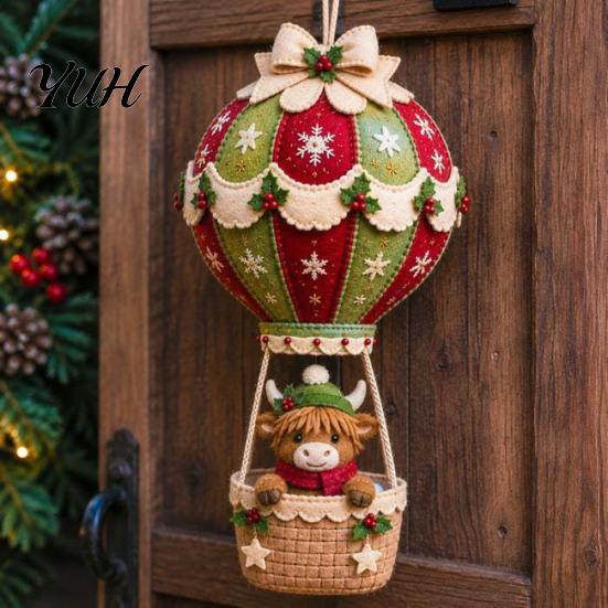 Festive Mantel Decoration Making Christmas Hot Air Balloon DIY Kit, 3D Felt Hanging Ornament Sewing Santa Creative Fabric Stitching Projects