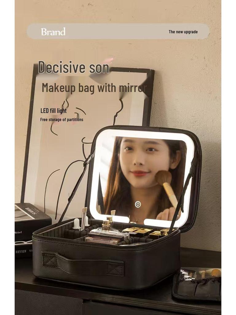Women's Professional LED Mirror Makeup Box - Large Capacity Portable Cosmetic Storage Bag