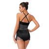 Womens Latin Dance Dress Sheer Mesh Patchwork Bodysuit Rhinestone Design Tiered Tassel Fringe Tango Costume
