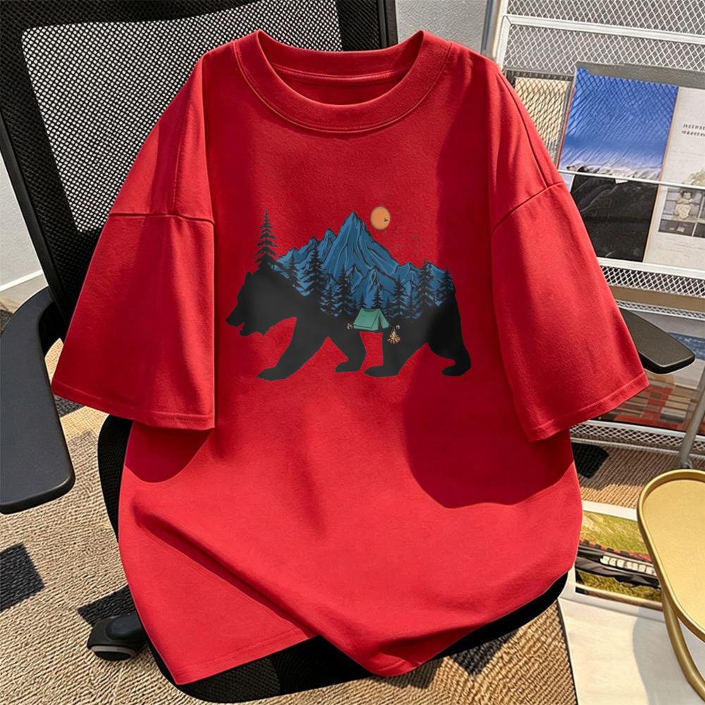 Bear Mountain Camping TShirt Mountain Forest Silhouette Nature Lover Unisex Unisex Streetwear Tops Summer Cotton Casual Shirt