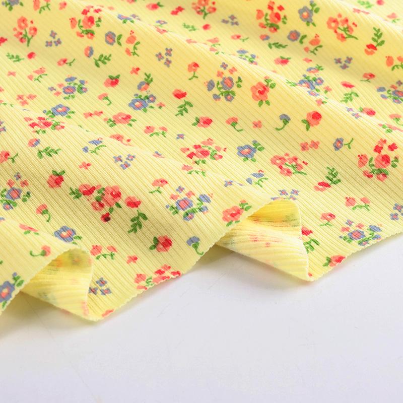 Thin Tissue Print Floral Fabric Rib Stretchy Jersey Fabric For Sewing Summer Dress Or Tops  50*150cm YHA0275