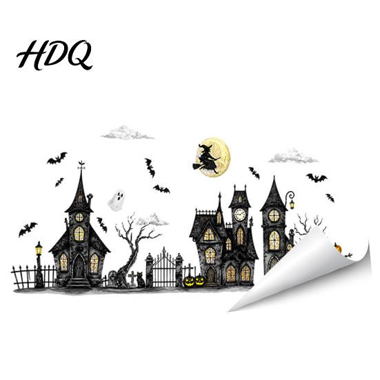 Themed Party Supplies Halloween Spooky Bat Static Window Clings Ghost House Glass Stickers Adhesive-Free Easy Peel Graphics Waterproof Decals