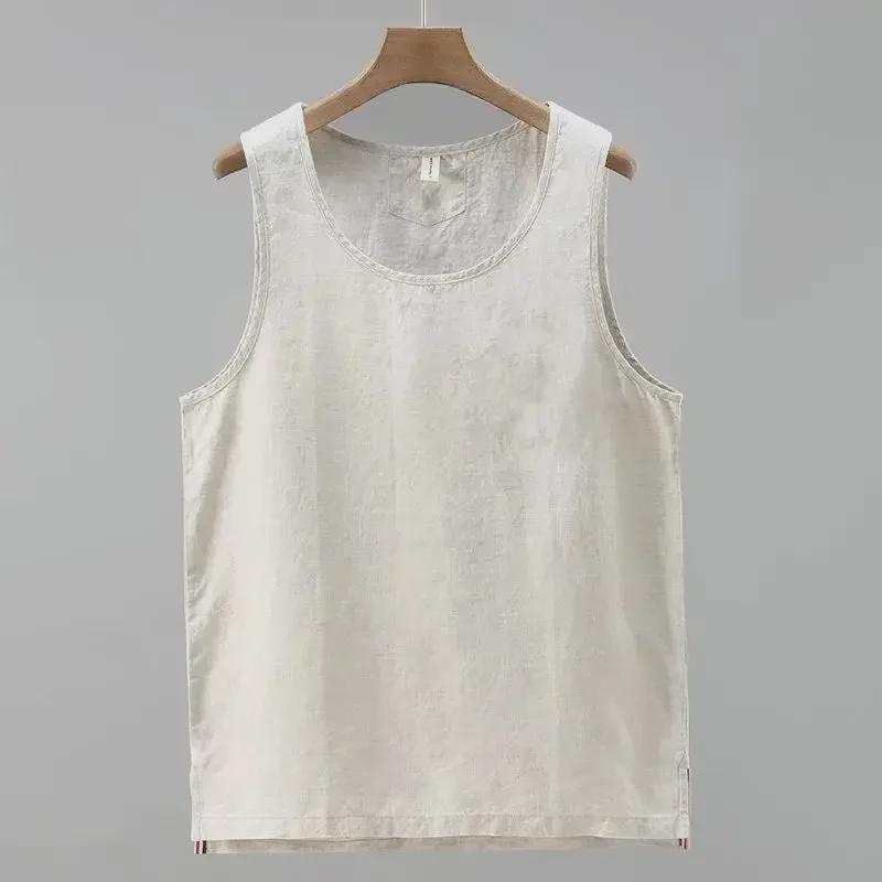 Men's European Yarn-Dyed Linen Vest - Breathable & Loose-Fit for Summer