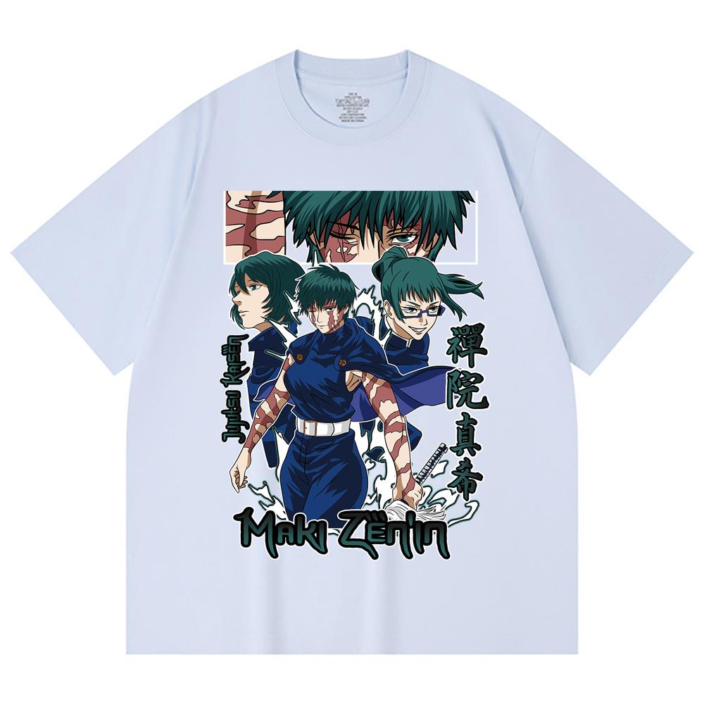 230 Gsm 100% Cotton Jujutsu Kaisen V43 Maki Print Unisex Heavy Cotton T Shirt