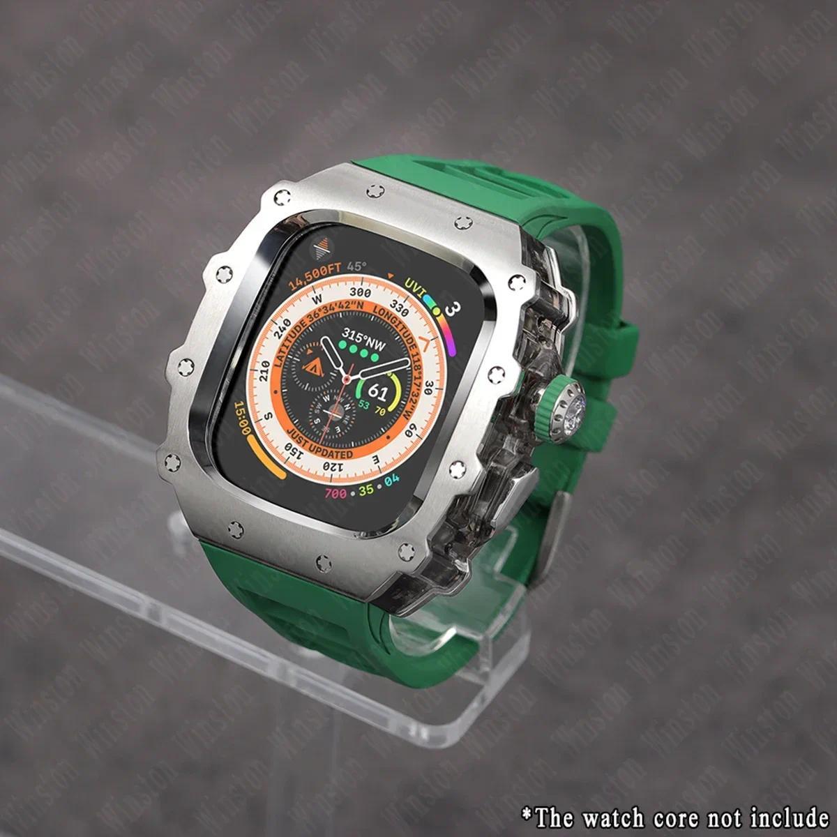 

Розкішний набір для модифікації для Apple Watch Ultra 3/2 49 мм 45 мм 44 мм Силіконовий ремінець Корпус з нержавіючої сталі IWatch Series 9 8 7 6 5 Мод For Ultra 2 1 49mm