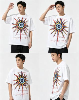 Style Streetwear American Retro Sun Eye Graffiti Graphic Tee Pure Cotton Loose Casual Versatile Short Sleeve Tops For Unisex Unisex
