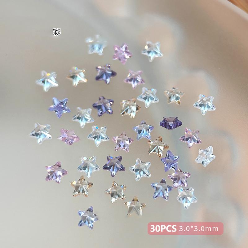 1Box 30Pcs Sparkling Pentagram Zircon Nail Charm Cute Minimalist Flatback Rhinestone 3mm Multi Color Mini Star Gem Nail Part